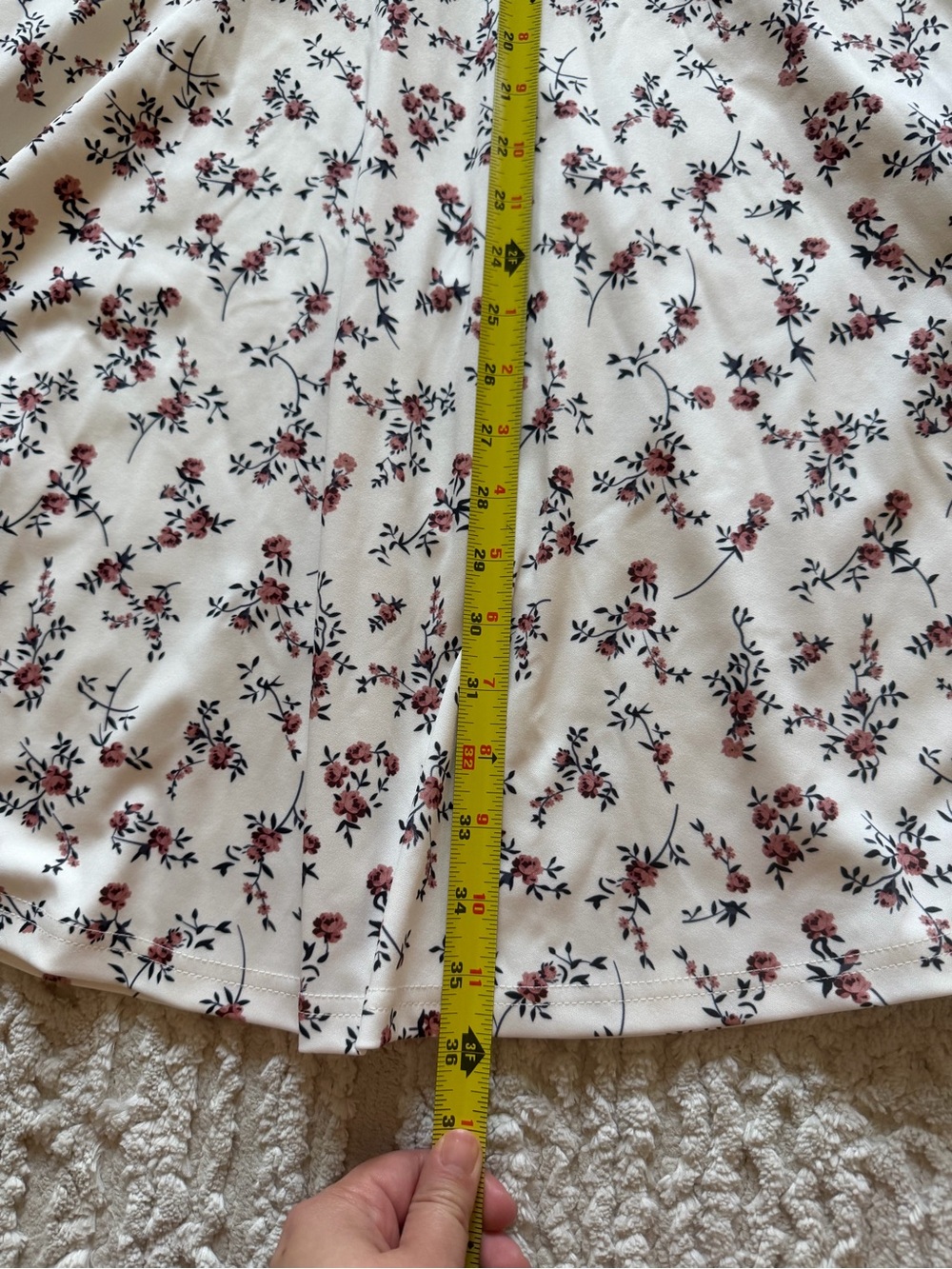 Floral Wrap-Style Cream Dress with Burgundy & Black Print - Picture 3 of 5
